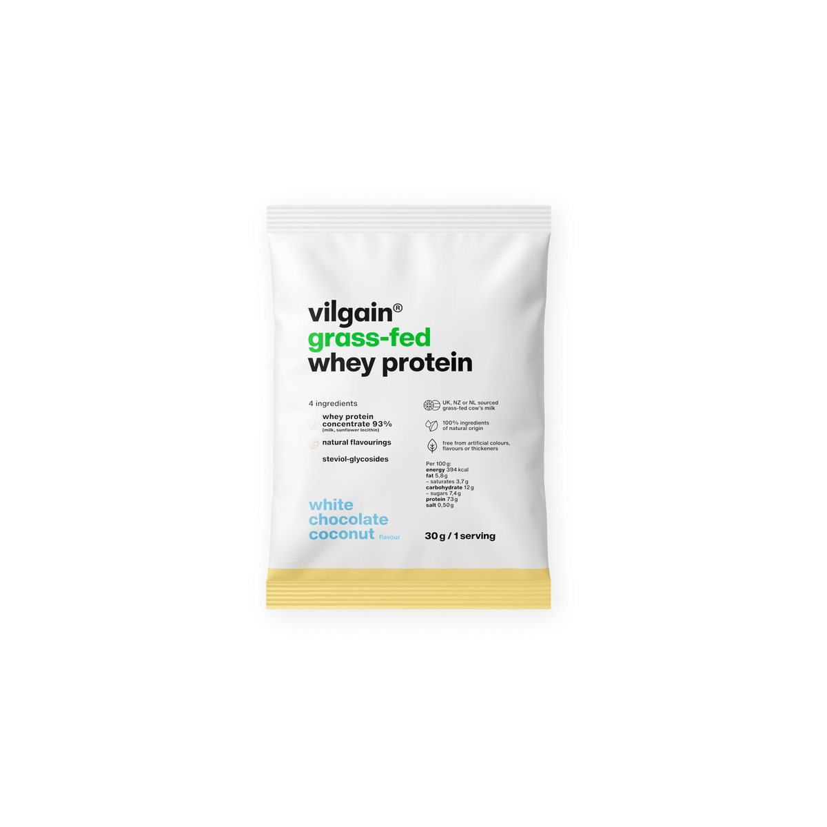 Grass-Fed Whey Protein Weisse Schokolade und Kokosnuss / 30 g kaufen -  Vilgain Whey Proteinpulver  - Fitness Onlineshop