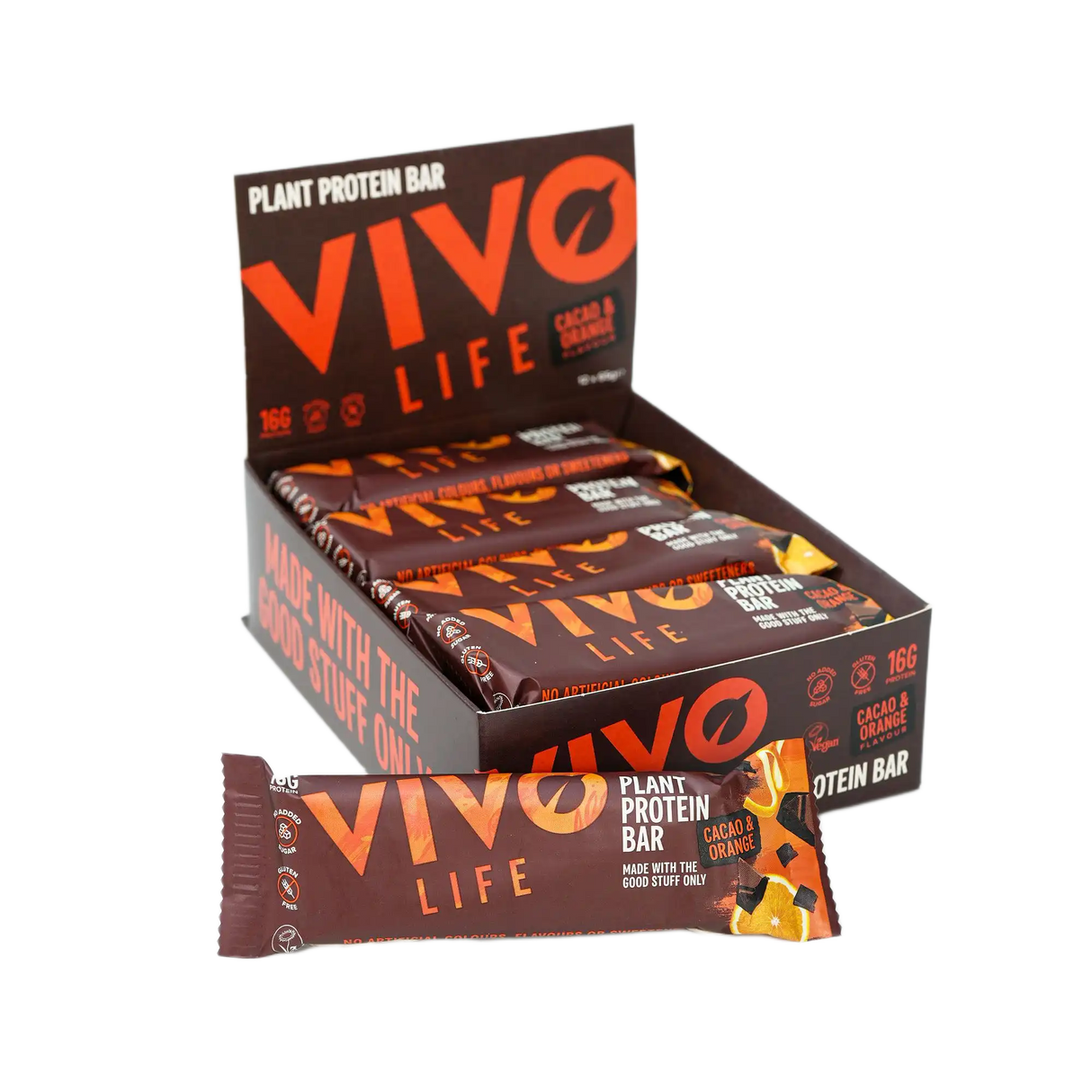Plant Protein Bar Cacao & Orange / 12 x 65 g kaufen -  Vivo Life Vegane Proteinriegel  - Fitness Onlineshop